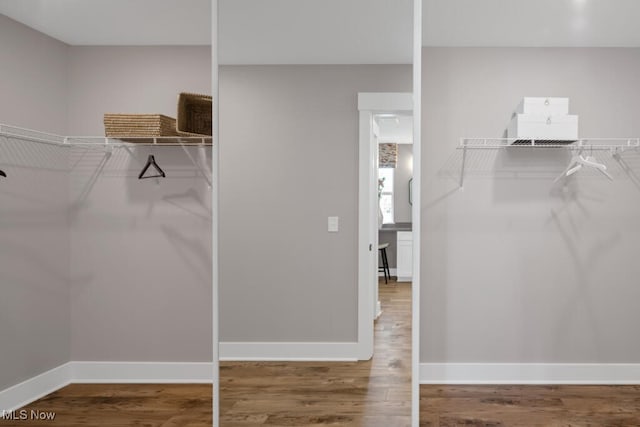 walk in closet with hardwood / wood-style flooring