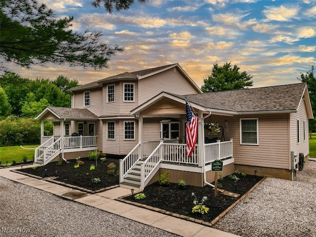 view of front facade featuring covered porch