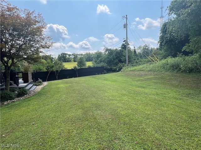 view of yard with a deck and fence