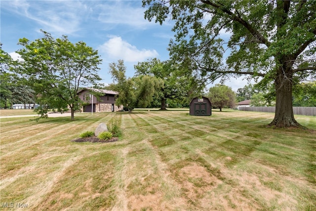 view of yard featuring a storage unit