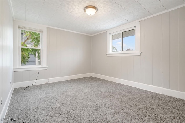 carpeted empty room with crown molding