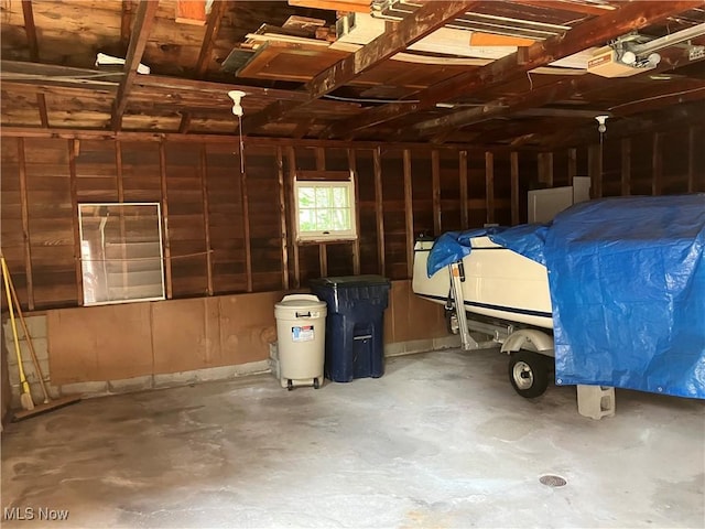 garage with a garage door opener