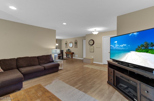 living room with light hardwood / wood-style floors