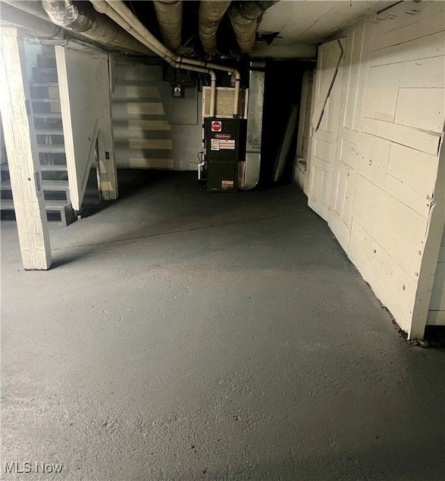 basement with heating unit