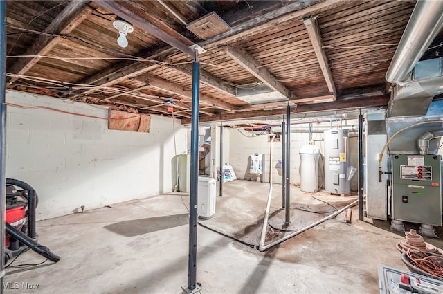 basement featuring water heater