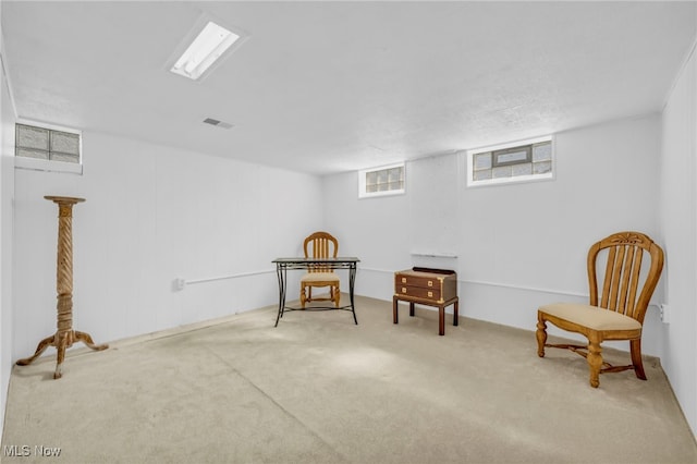 living area featuring carpet floors