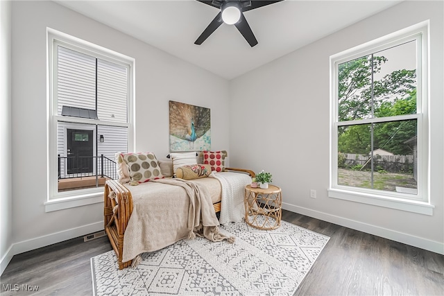 bedroom featuring ceiling fan and hardwood / wood-style flooring