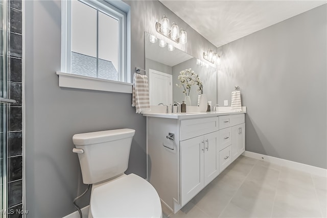 bathroom with tile patterned flooring, vanity, and toilet