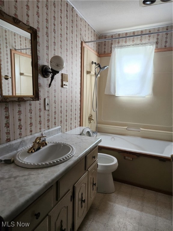 full bathroom featuring tile patterned floors, shower / bath combination, vanity, and toilet