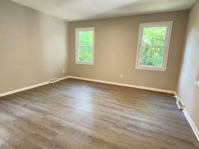 empty room with plenty of natural light and hardwood / wood-style floors