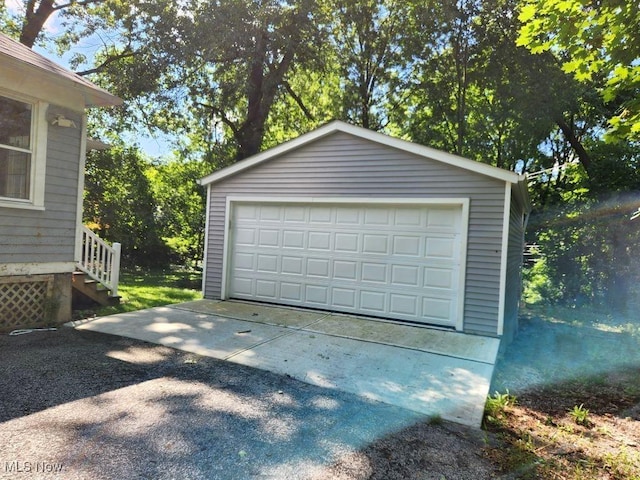 view of detached garage