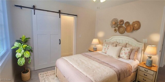 bedroom featuring a barn door