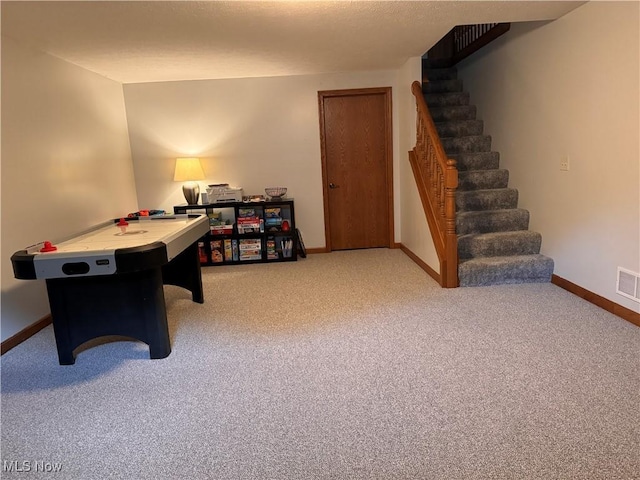 game room featuring carpet