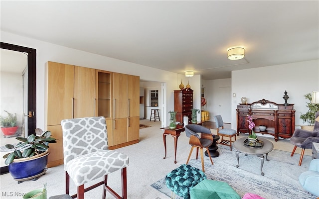 living area with light carpet