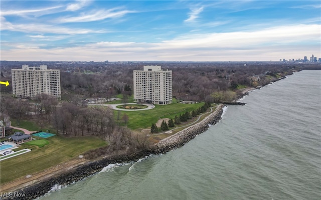 aerial view featuring a water view