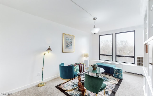 sitting room with carpet flooring and a healthy amount of sunlight