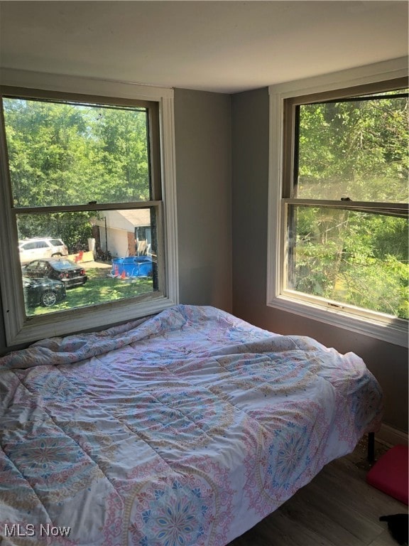 bedroom featuring multiple windows and hardwood / wood-style floors