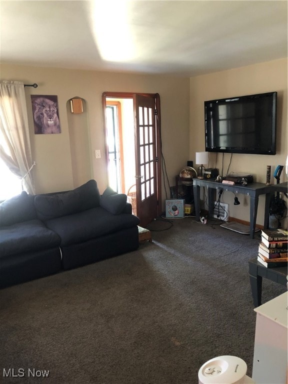 living room with carpet flooring