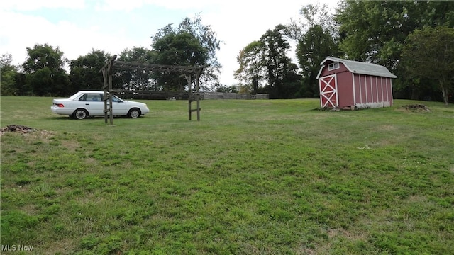 view of yard with a storage unit