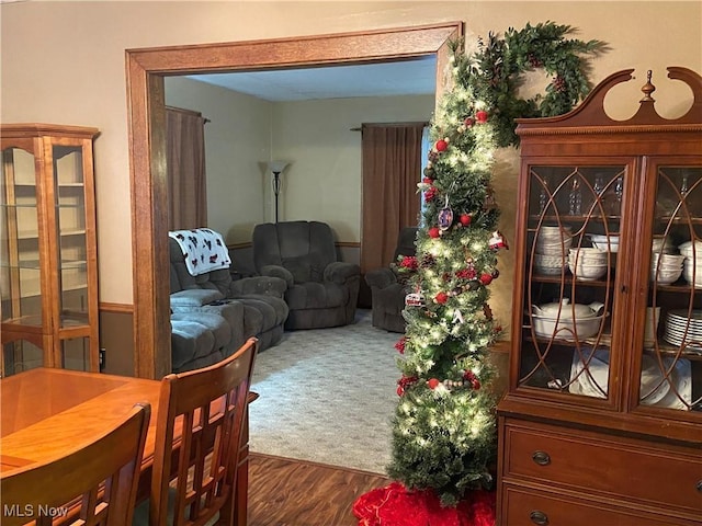 living room with dark wood-type flooring