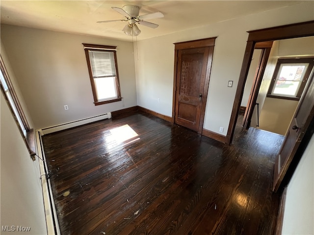 unfurnished bedroom featuring hardwood / wood-style floors and ceiling fan