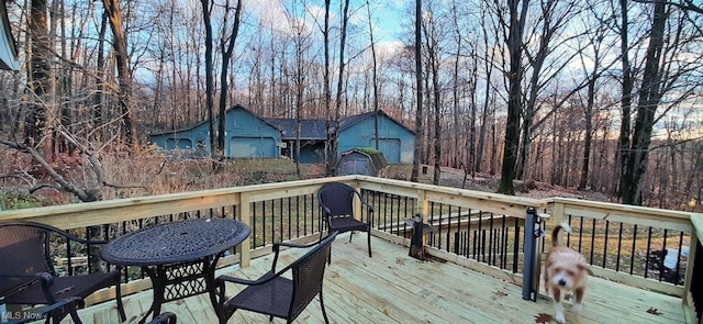 deck with an outdoor structure