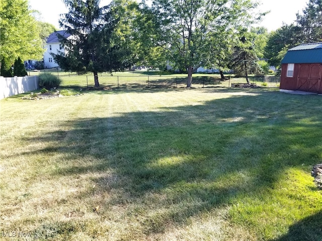 view of yard with a storage unit