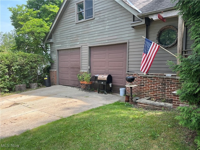 exterior space with a garage