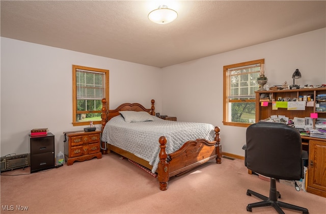 carpeted bedroom featuring multiple windows