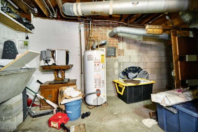 basement with water heater