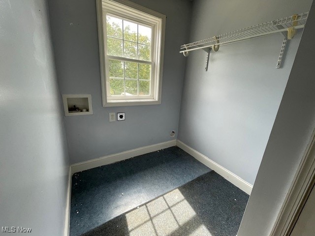 laundry area with washer hookup, electric dryer hookup, and carpet