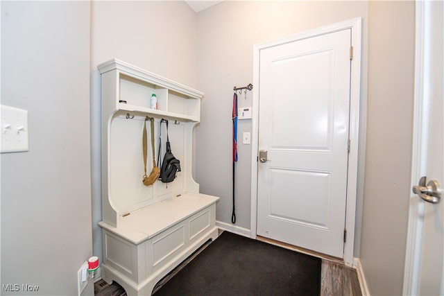 mudroom with dark hardwood / wood-style floors