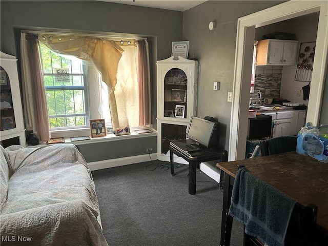 carpeted bedroom with sink