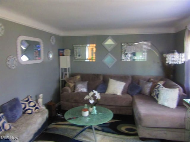 living room featuring ornamental molding