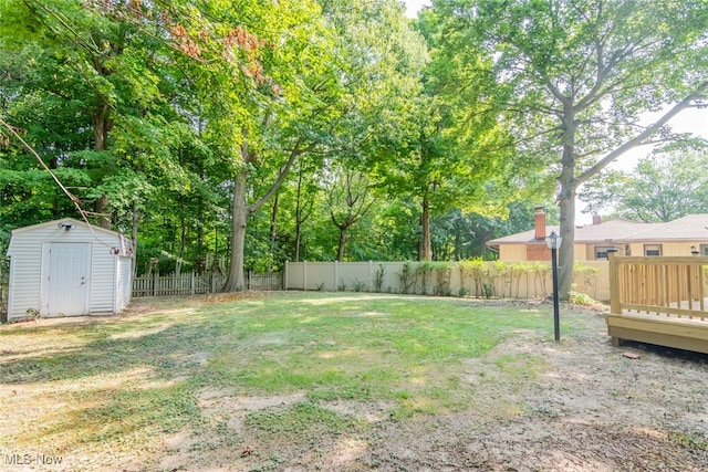 view of yard featuring a storage shed