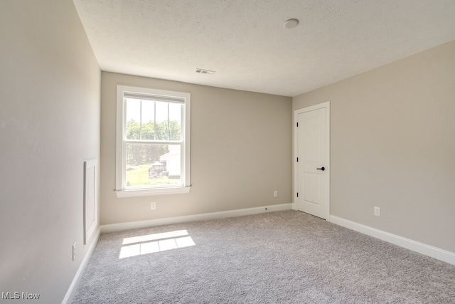 empty room featuring a textured ceiling and carpet flooring