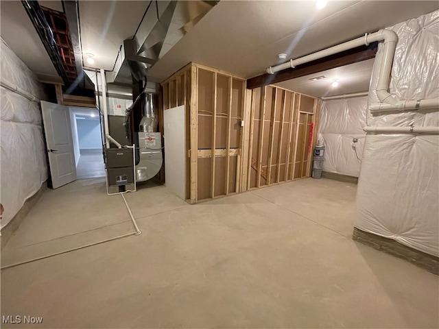 basement with heating unit