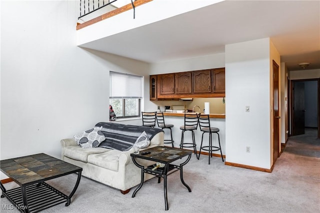 living room featuring light colored carpet