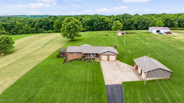 aerial view featuring a rural view