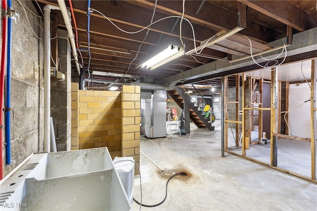 basement with heating unit