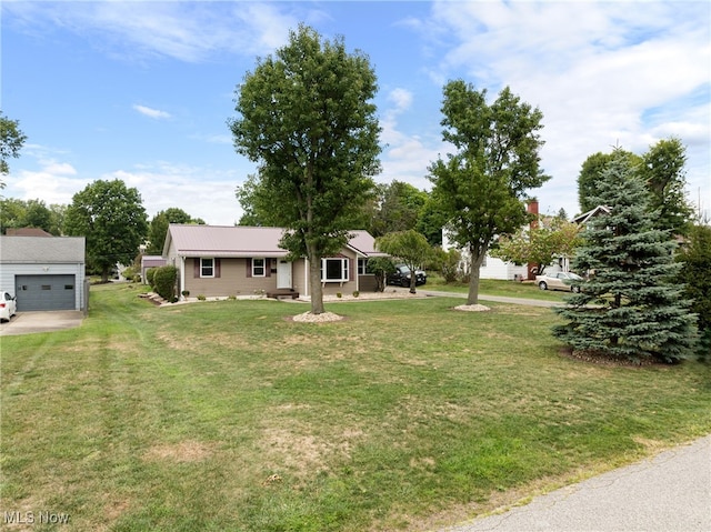 view of yard with a garage