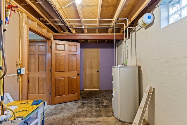 basement featuring electric water heater