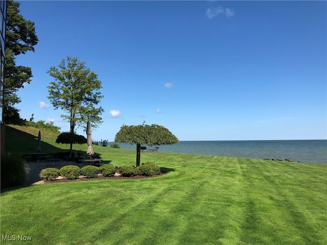 view of yard with a water view