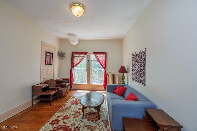 living area with wood-type flooring