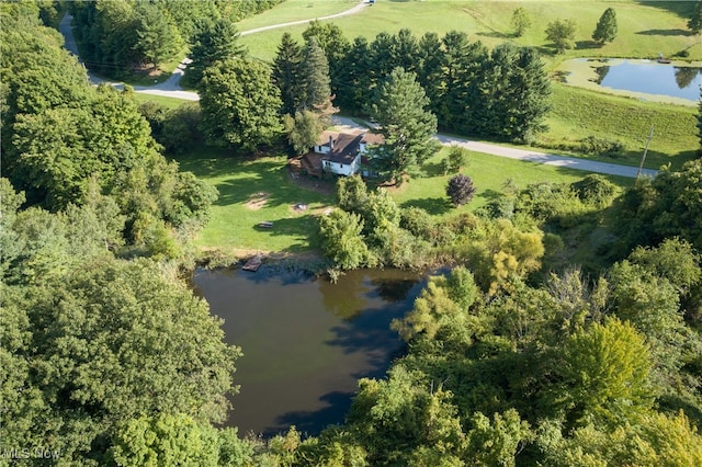 bird's eye view featuring a rural view and a water view