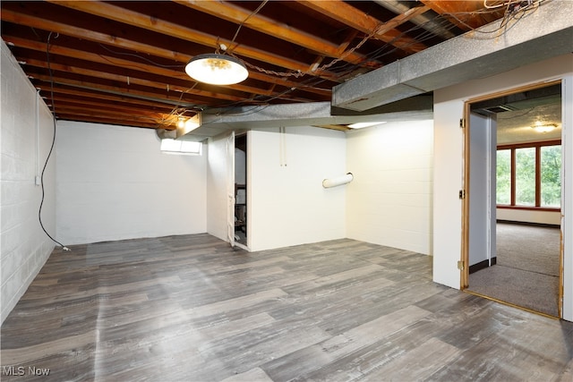 basement featuring wood-type flooring