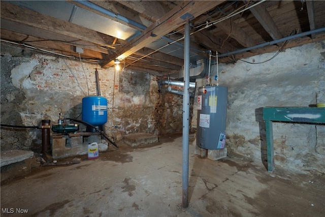 basement featuring electric water heater