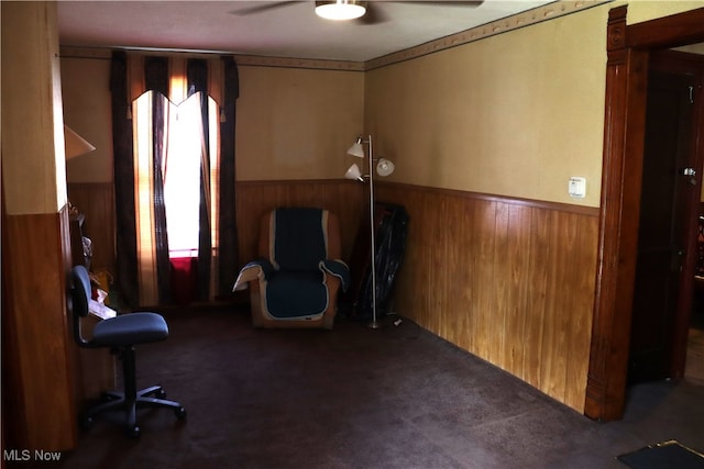 office featuring carpet flooring and ceiling fan