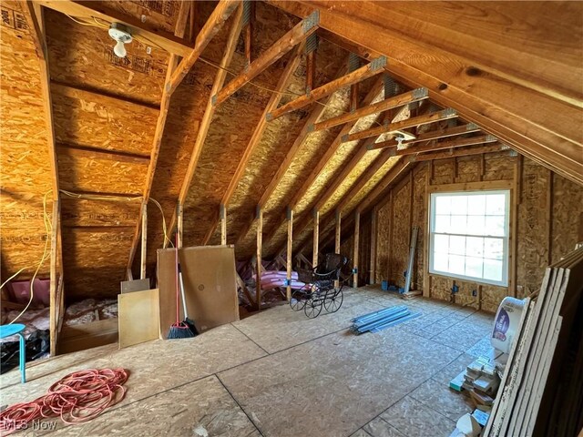 view of unfinished attic