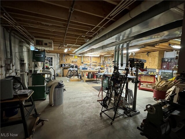 basement featuring a workshop area